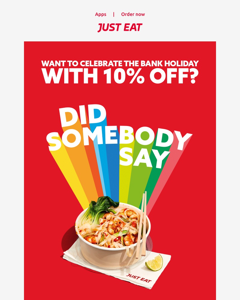 Just Eat - Enjoy 10% off this Sunday and Monday