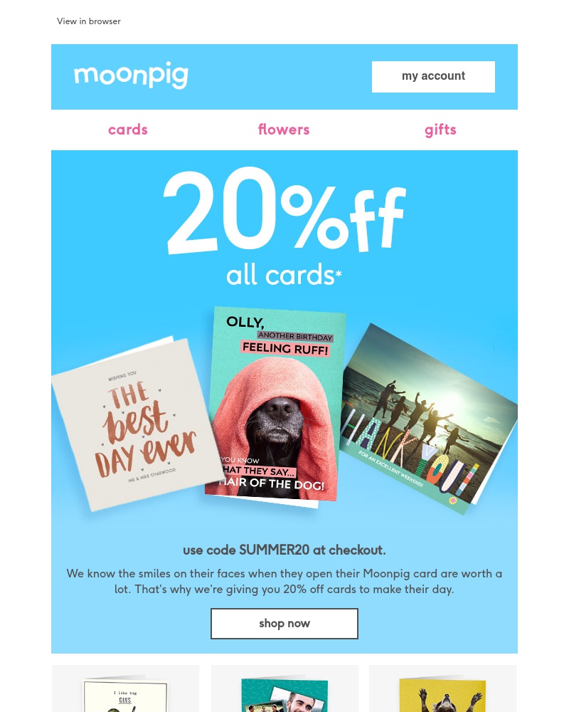 Moonpig - Enjoy 20% off cards!