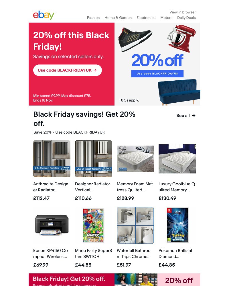 eBay - Enjoy 20% off early Black Friday deals! 👀 🎊