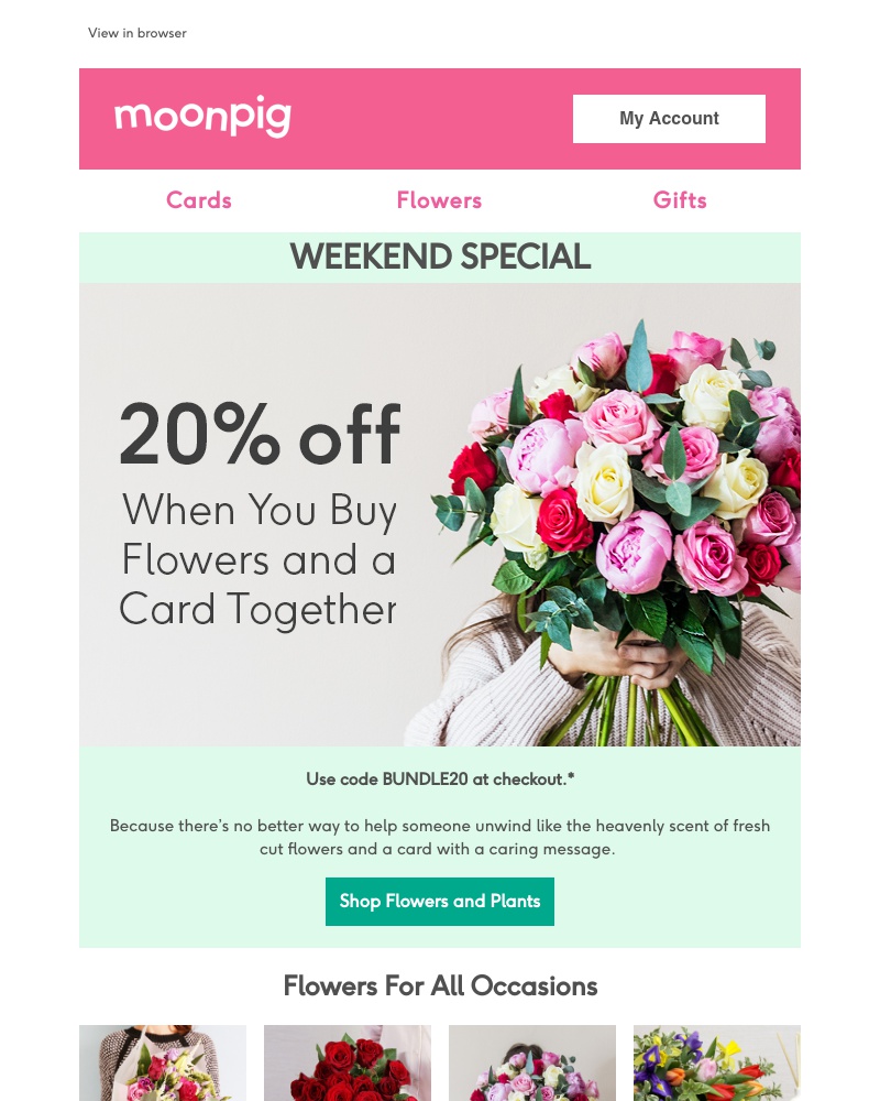 Moonpig - Enjoy 20% off when you buy flowers and a card together!