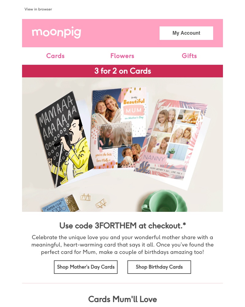 Moonpig - Enjoy 3 for 2 on cards!