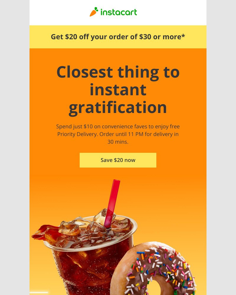 Instacart - Enjoy a $10 minimum on convenience faves + save $20