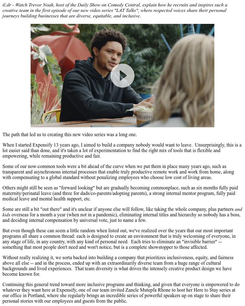Expensify - [Expensify] Learn Trevor Noah's secrets for building a creatively diverse team