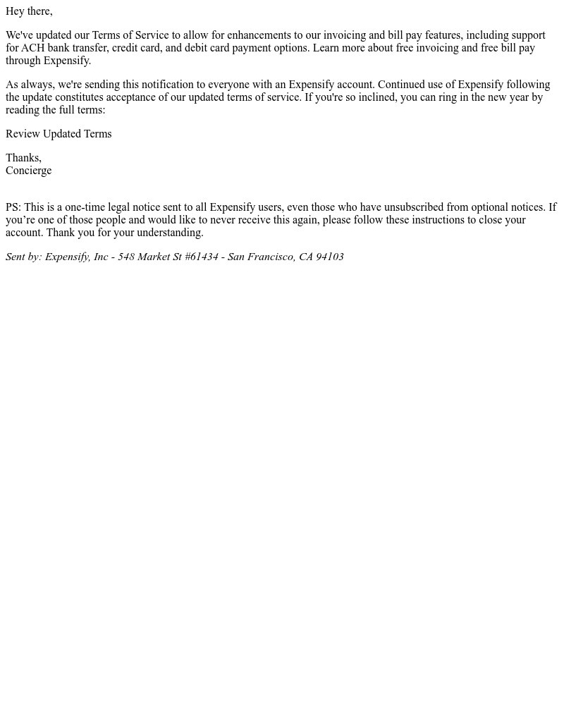Expensify - [Expensify] Terms of Service and Privacy Policy Update