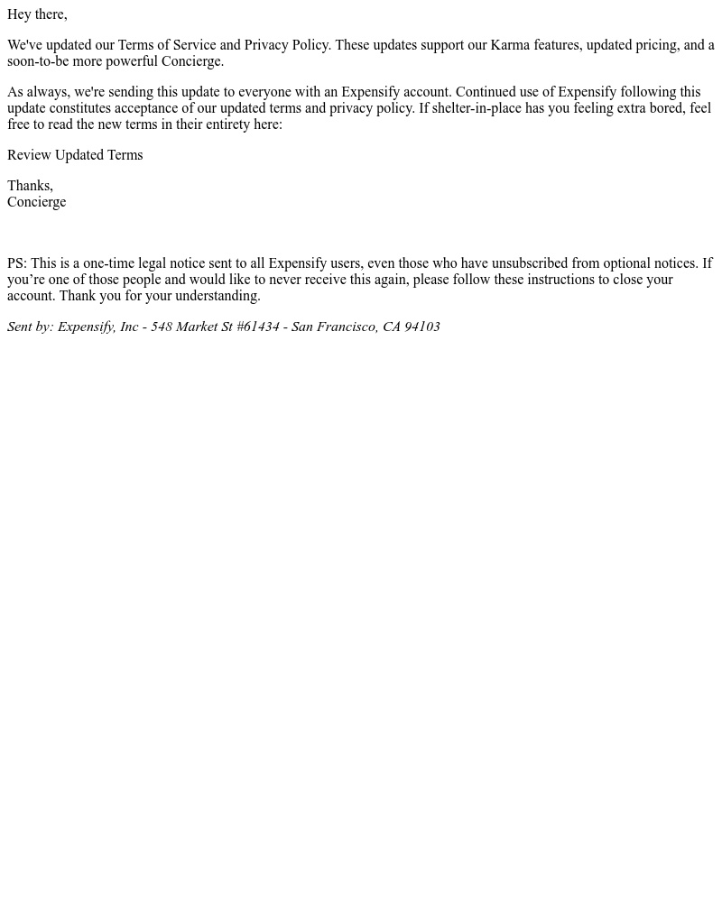 Expensify - [Expensify] Terms of Service and Privacy Policy Update