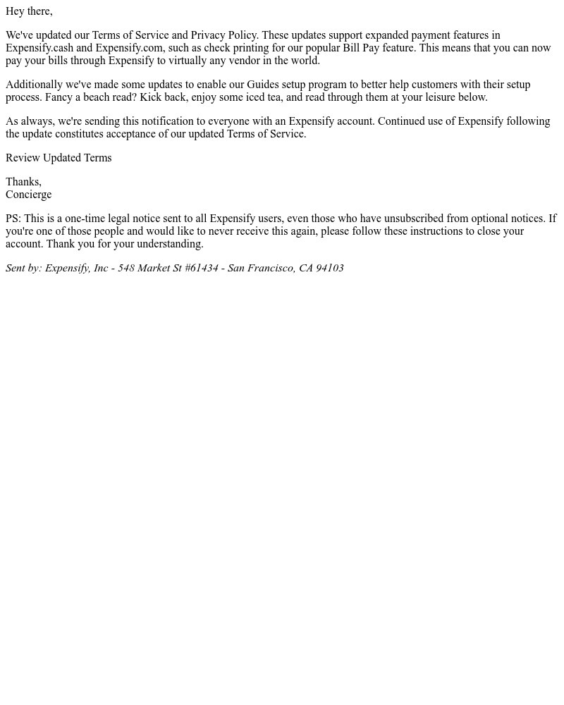 Expensify - [Expensify] Terms of Service and Privacy Policy Update