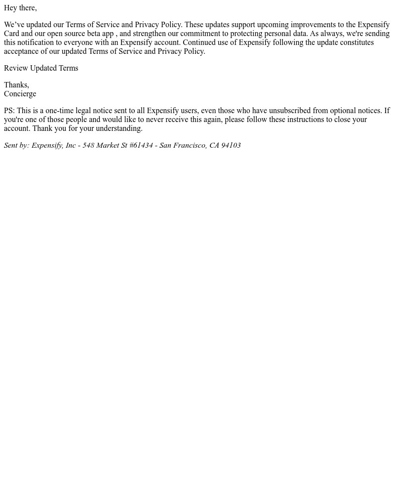 Expensify - [Expensify] Updated Terms Of Service.