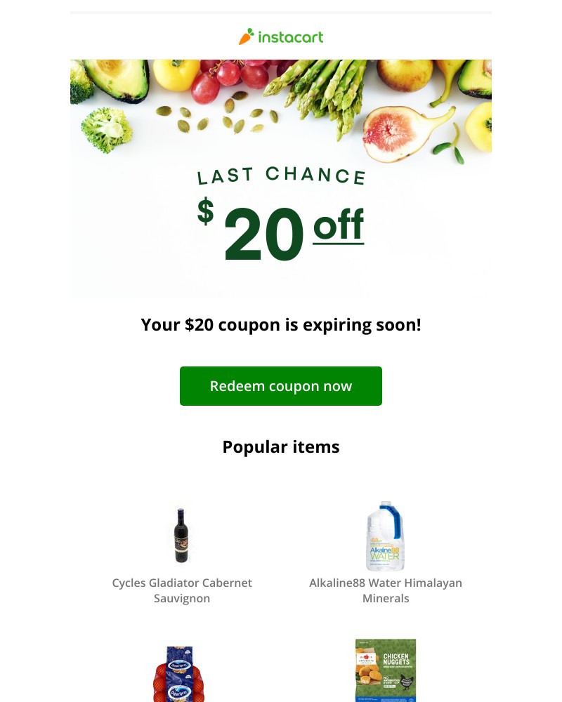 Instacart - 💵 Expiring soon! Claim your $20 coupon!