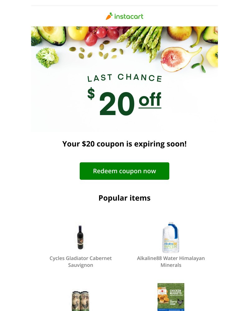 Instacart - 💵 Expiring soon! Claim your $20 coupon!