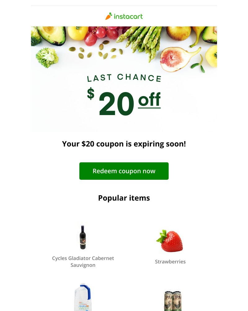 Instacart - 💵 Expiring soon! Claim your $20 coupon!