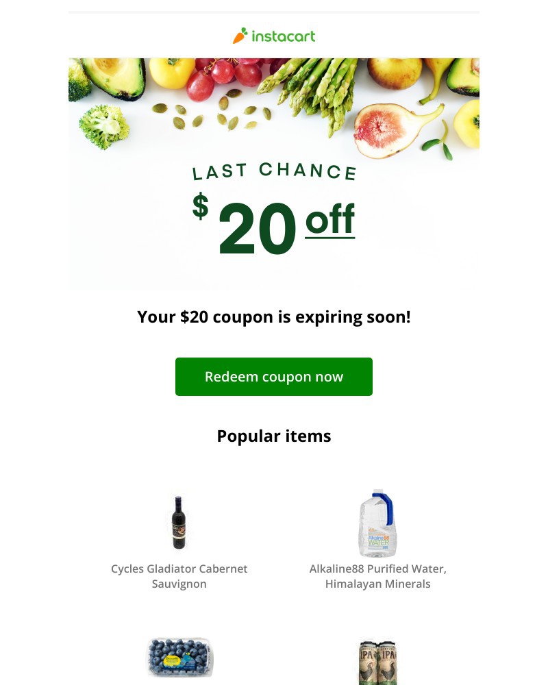Instacart - 💵 Expiring soon! Claim your $20 coupon!