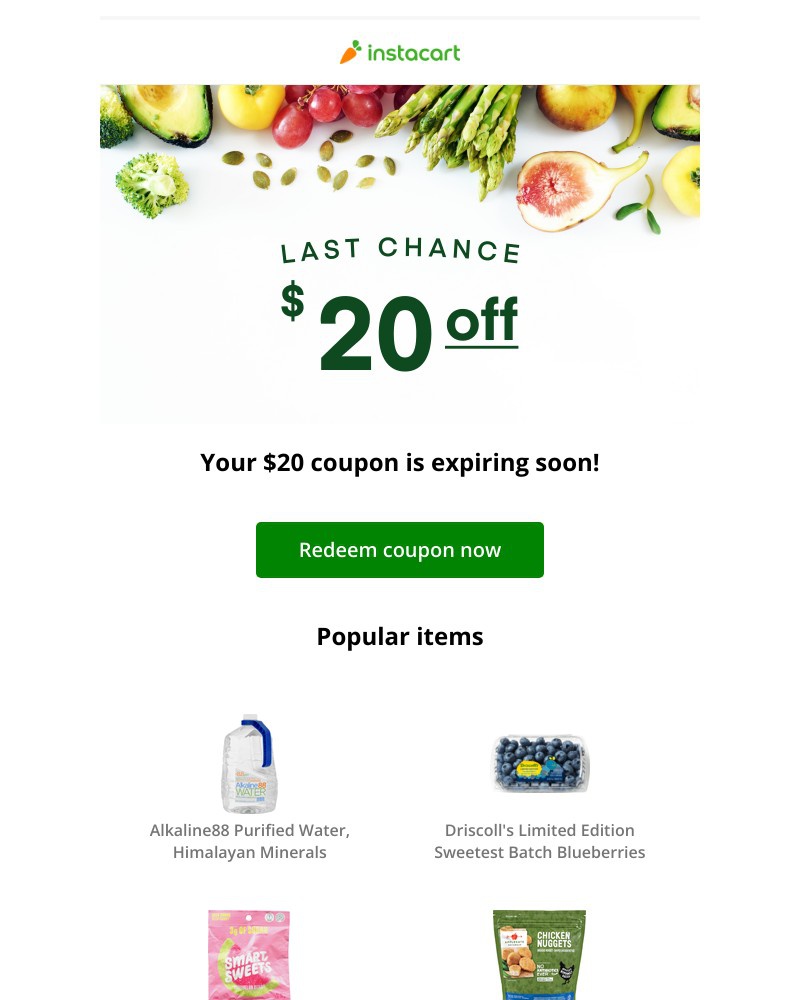Instacart - 💵 Expiring soon! Claim your $20 coupon!