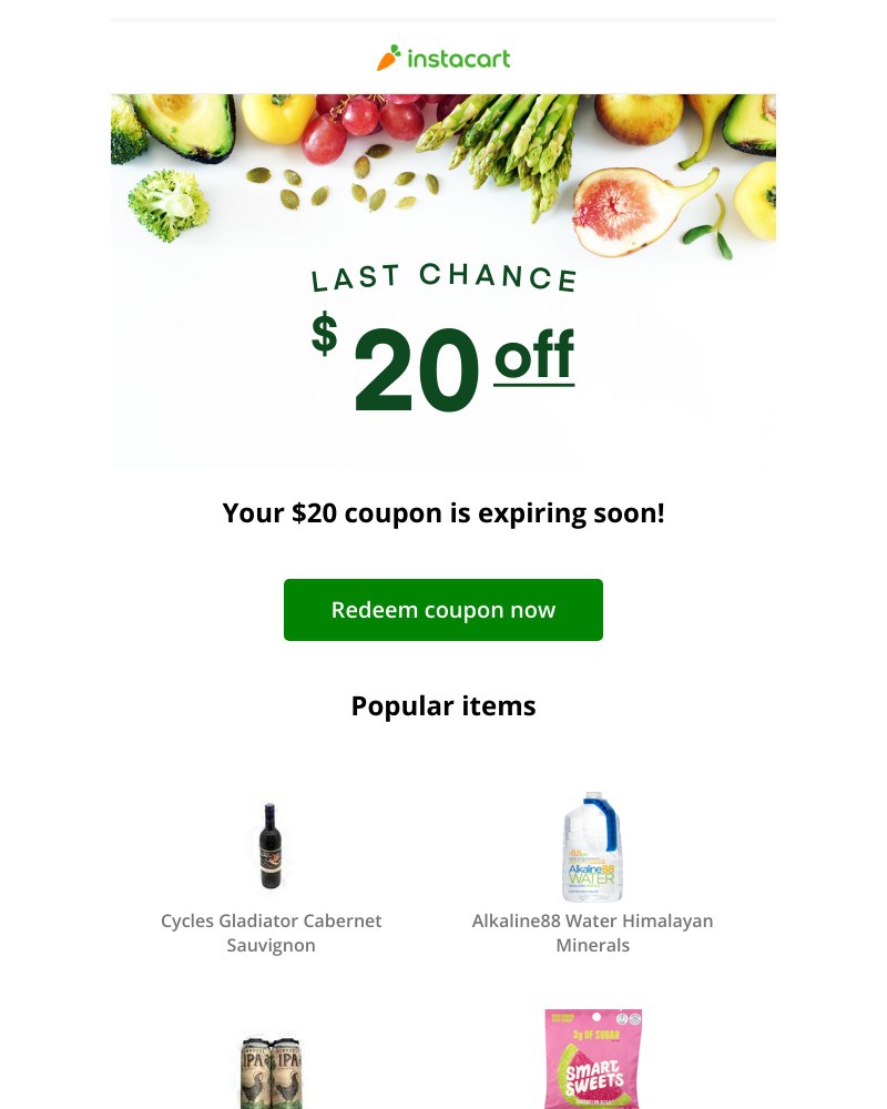 Instacart - 💵 Expiring soon! Claim your $20 coupon!