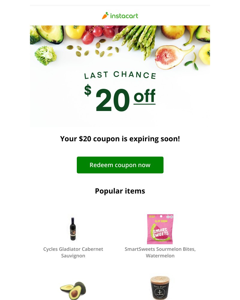 Instacart - 💵 Expiring soon! Claim your $20 coupon!