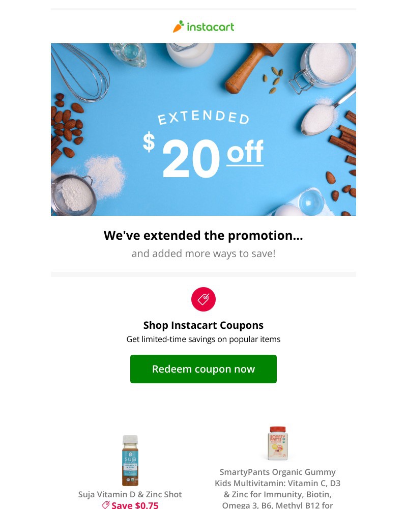 Instacart - 🎉 Extended for you: $20 off your first order