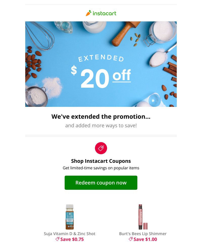 Instacart - 🎉 Extended for you: $20 off your first order