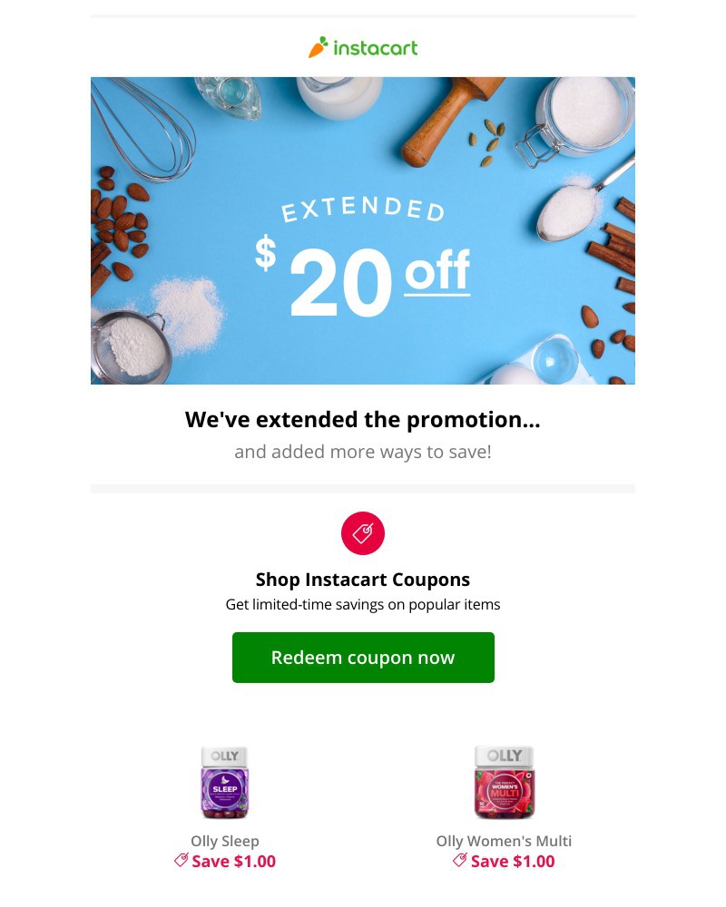 Instacart - 🎉 Extended for you: $20 off your first order