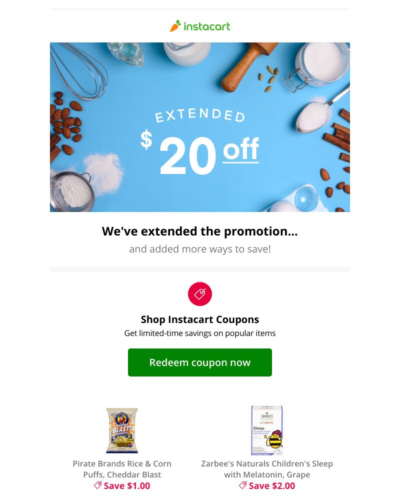 Instacart - 🎉 Extended for you: $20 off your first order