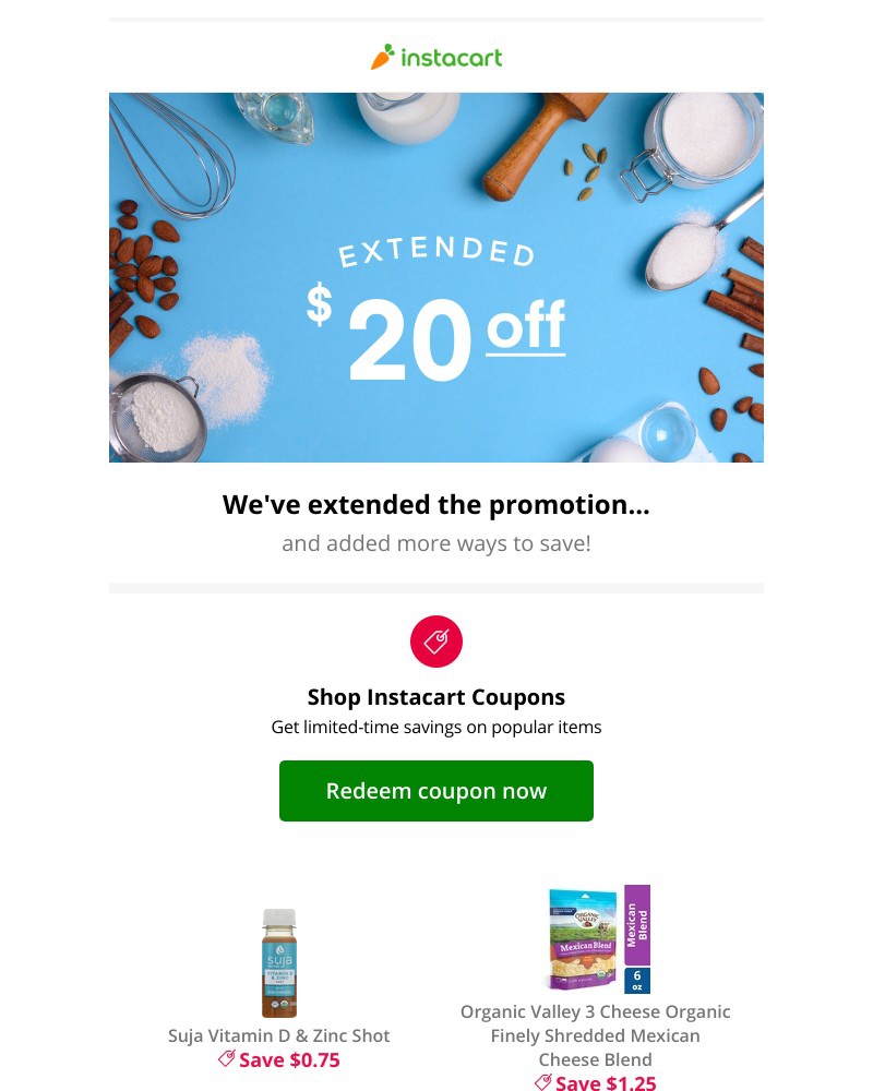 Instacart - 🎉 Extended for you: $20 off your first order