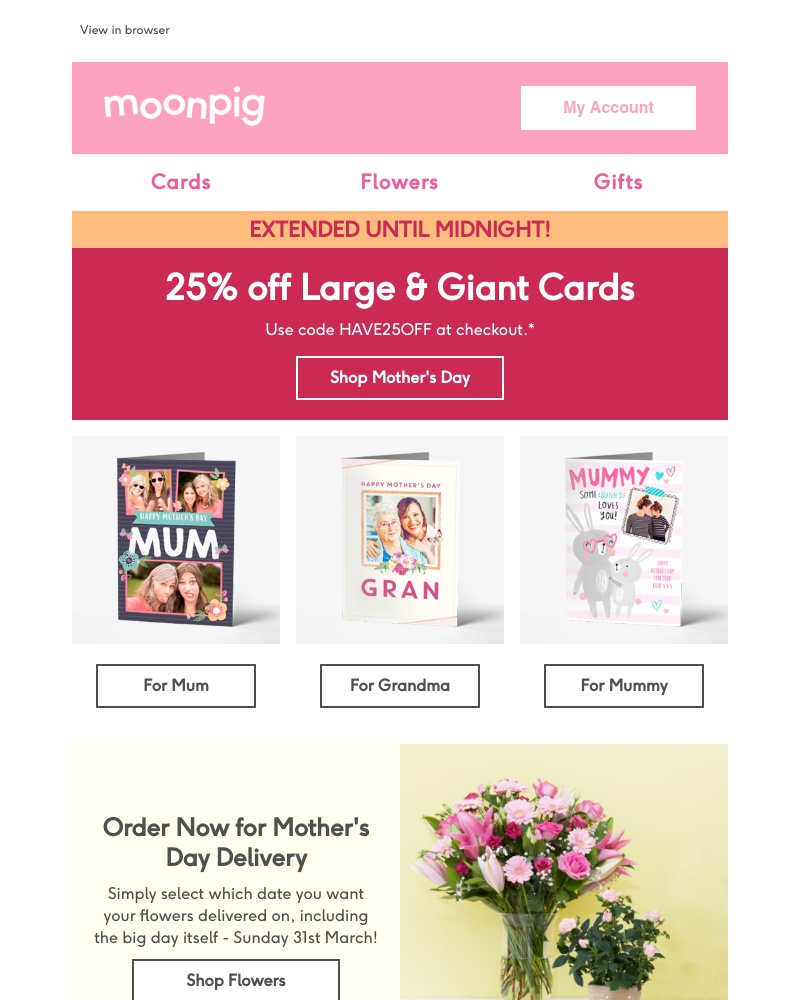 Moonpig - EXTENDED until midnight - 25% off Large & Giant cards!