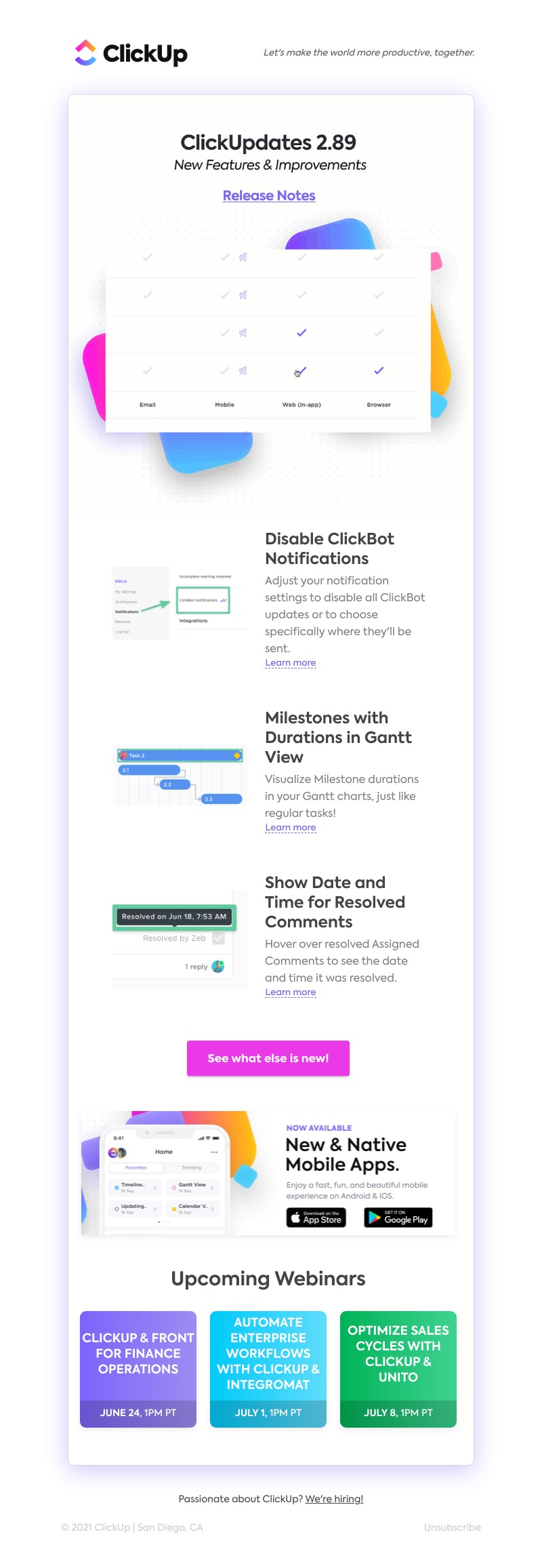 ClickUp - Disable ClickBot Notifications, Milestones with Durations in Gantt View, ➕ more!