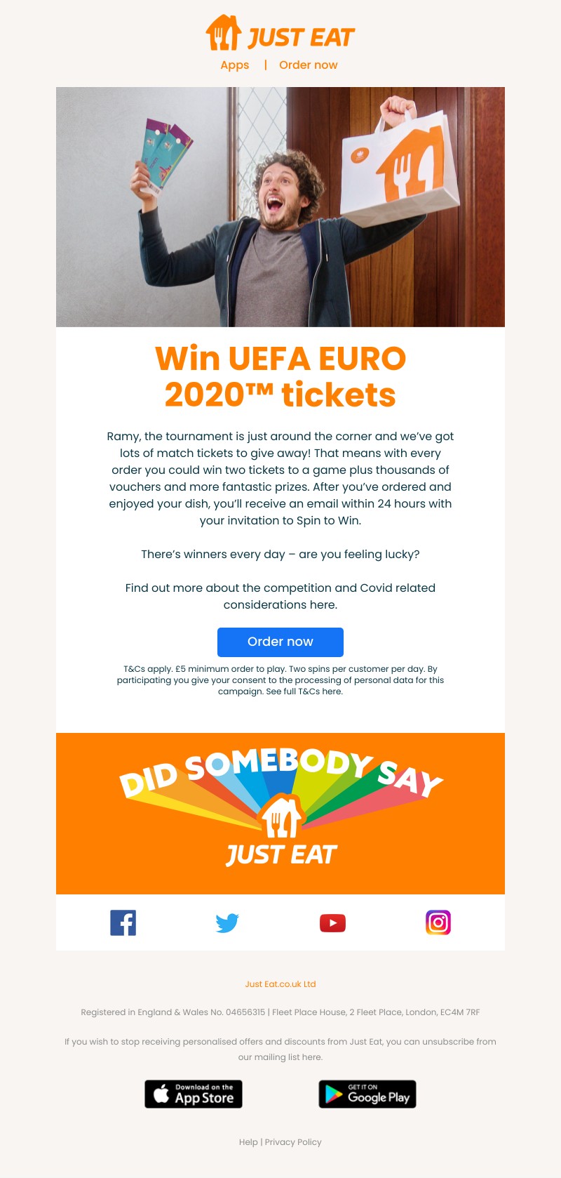 Just Eat - Win UEFA EURO 2020™ tickets ⚽🎉