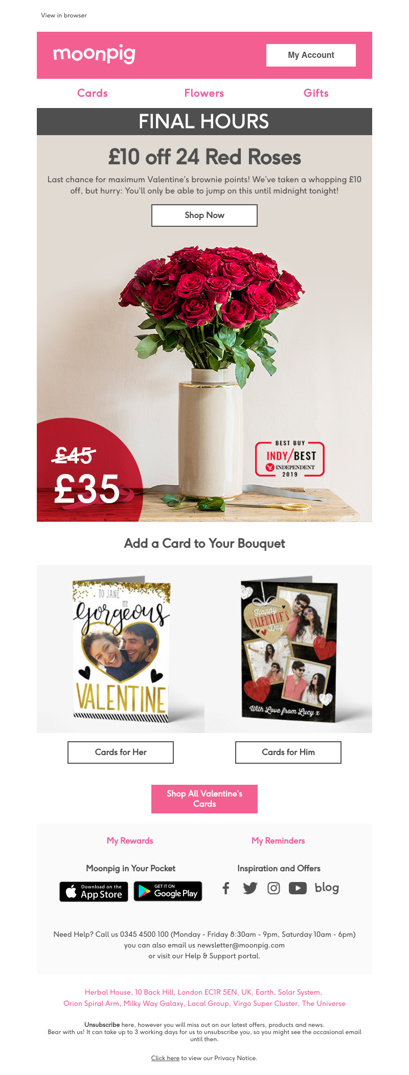 Moonpig - Hurry! £10 off 24 Roses ENDS TONIGHT!!