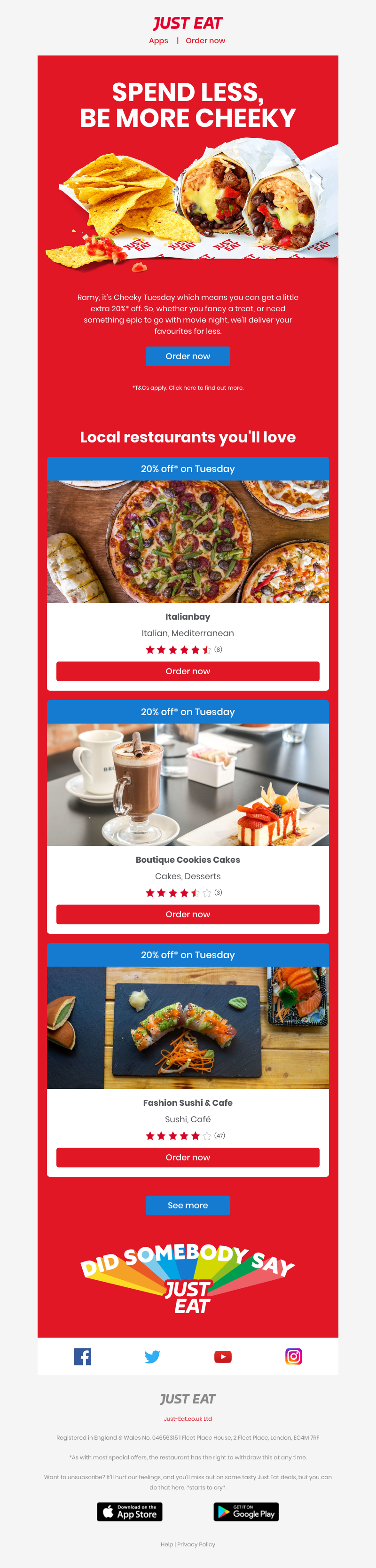 Just Eat - Ramy, enjoy great food for less 😋  