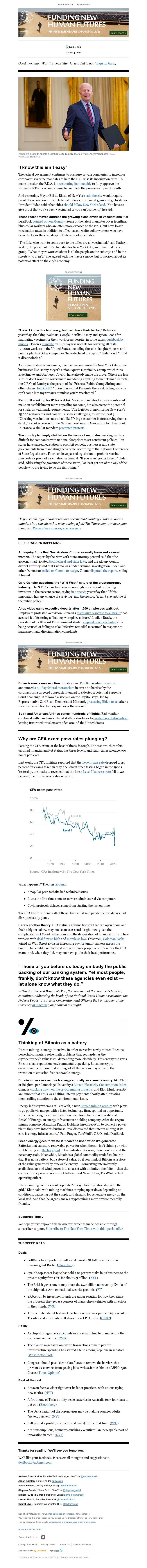 The New York Times - DealBook: “Vaccinated or you can’t come in”