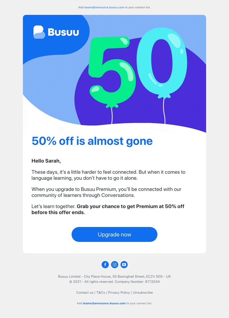 Busuu - 50% off Premium is coming to an end 😳 Don’t miss your chance  