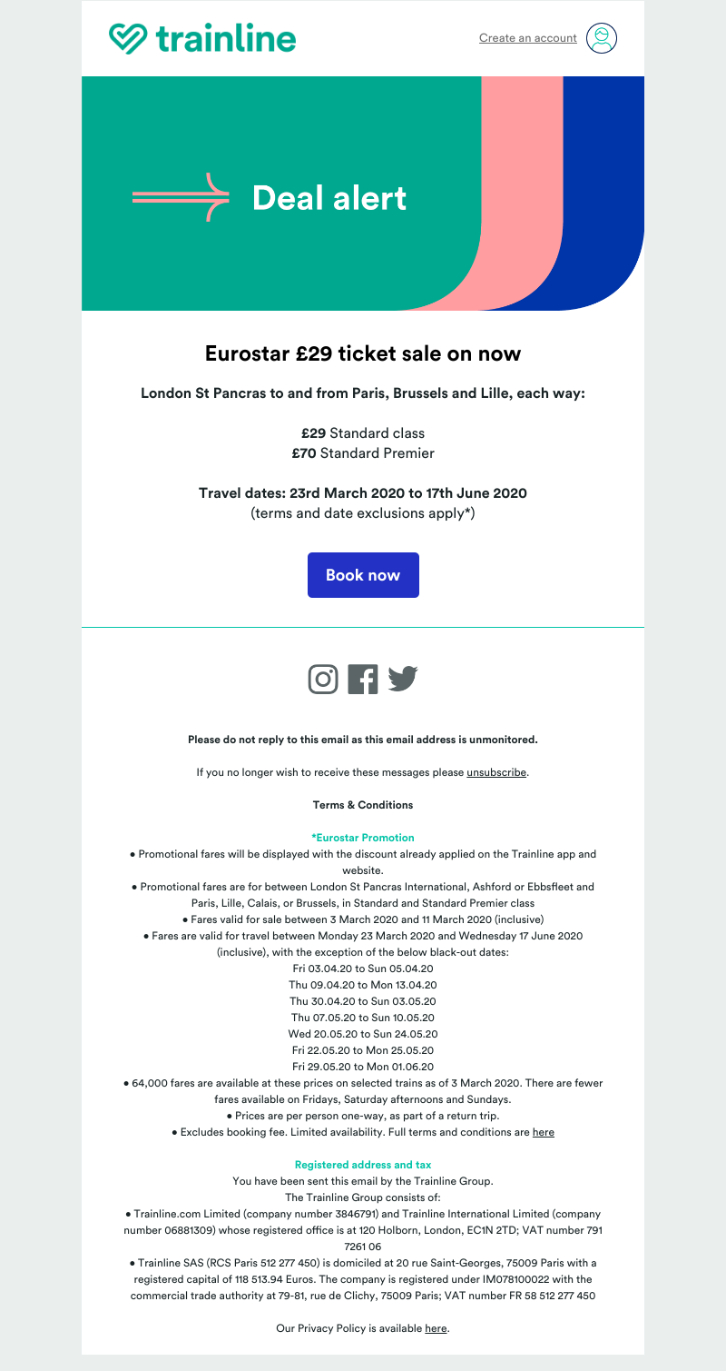 Trainline - Deal Alert: £29 Eurostar ticket sale on now