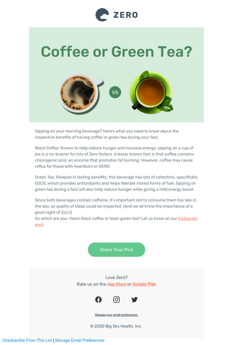 Zero - Coffee vs Green Tea
