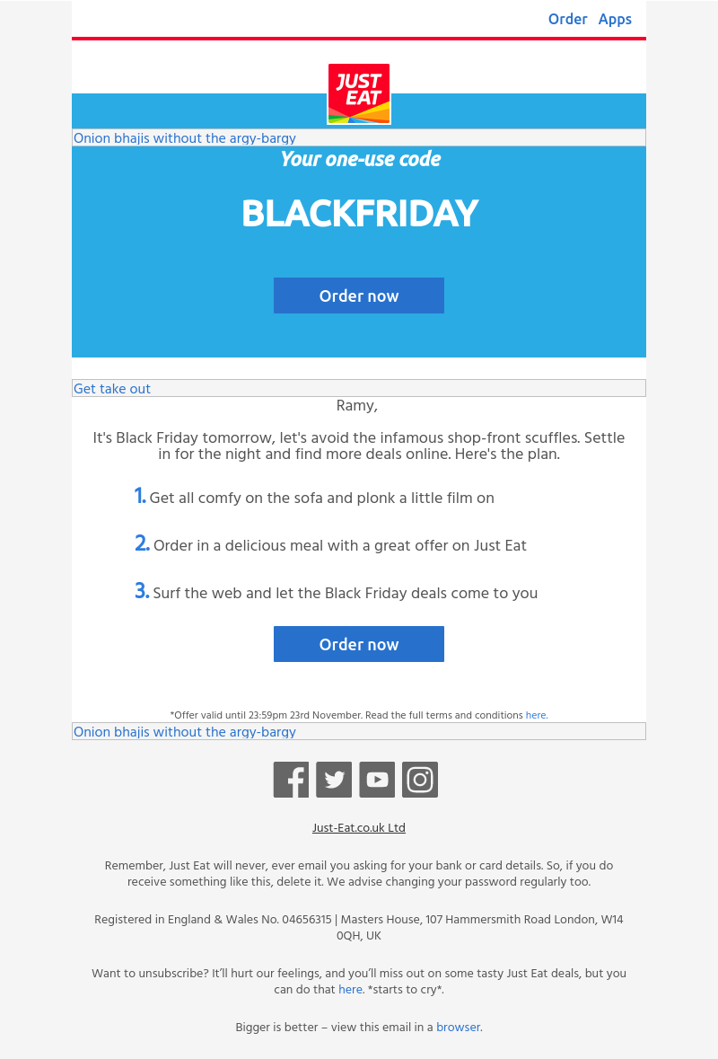 Just Eat - 15% off for Black Friday, starts today