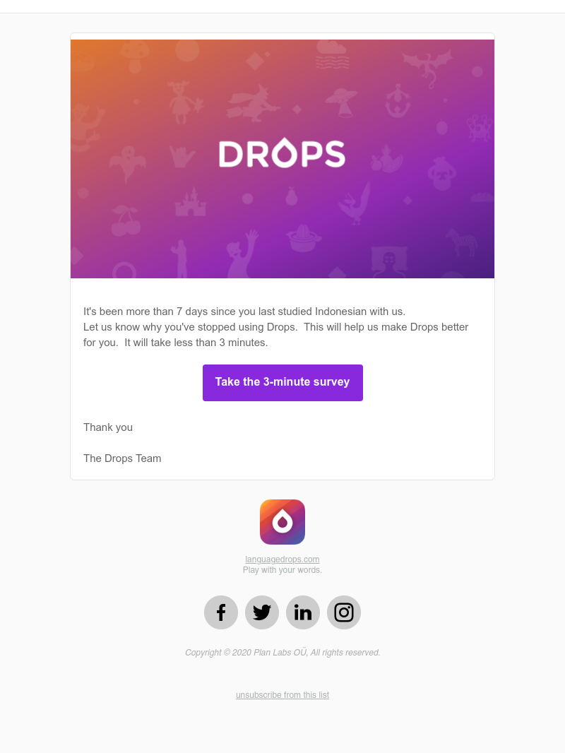 Drops - We miss you. Let us know what we did wrong.