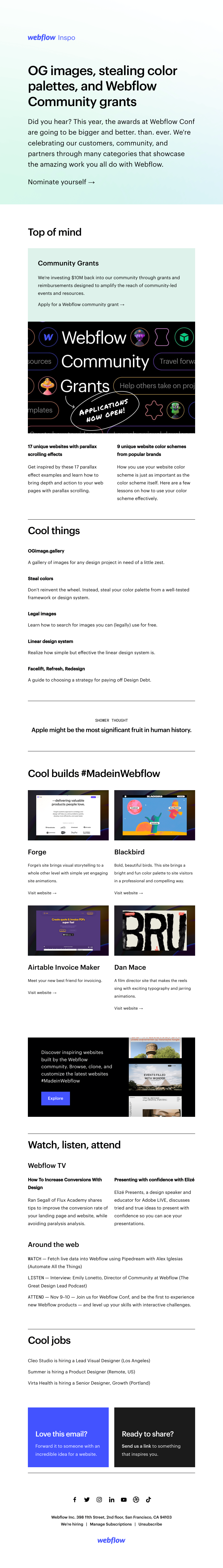 Webflow - OG images, stealing color palettes, and Webflow Community grants 💸