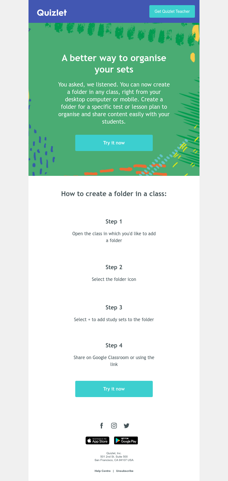 Quizlet - New: class folders
