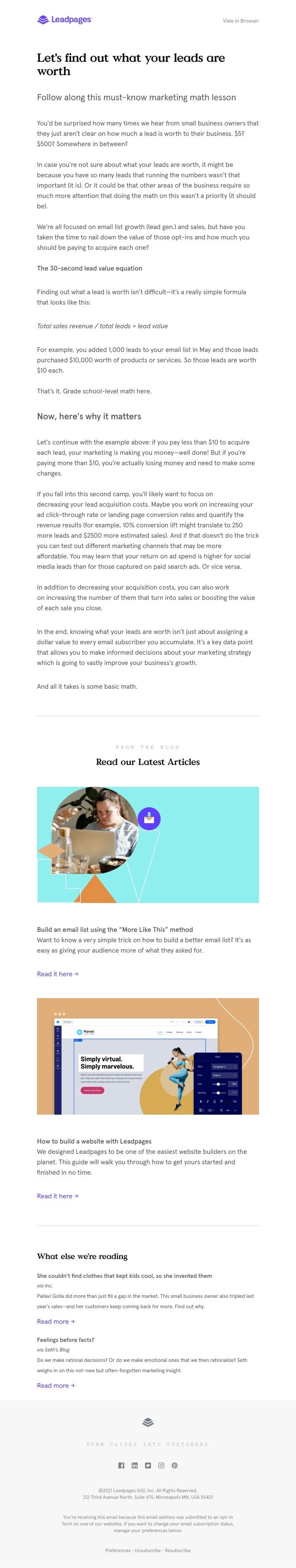 Leadpages - So, your leads are worth....what?