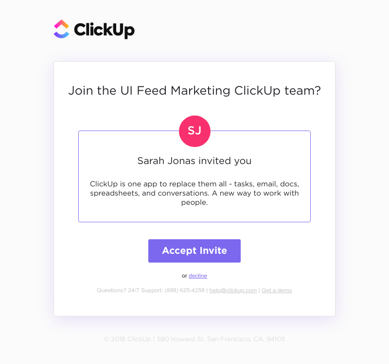 Accepting an invite on ClickUp video screenshot
