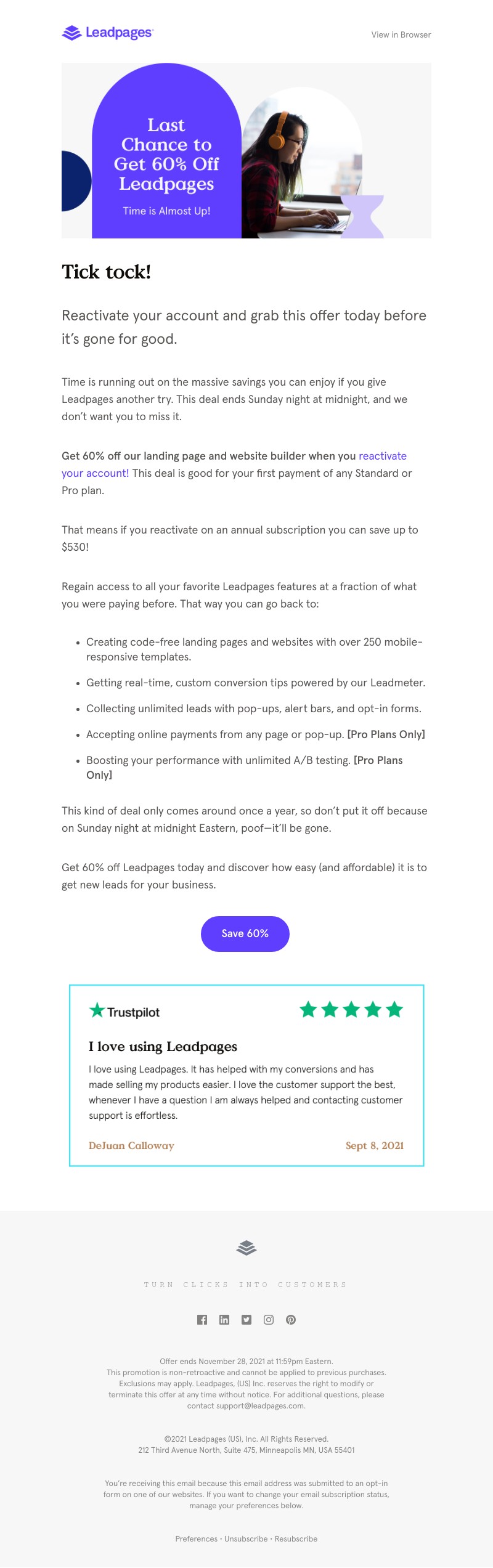 Leadpages - The clock is ticking—60% Off Leadpages
