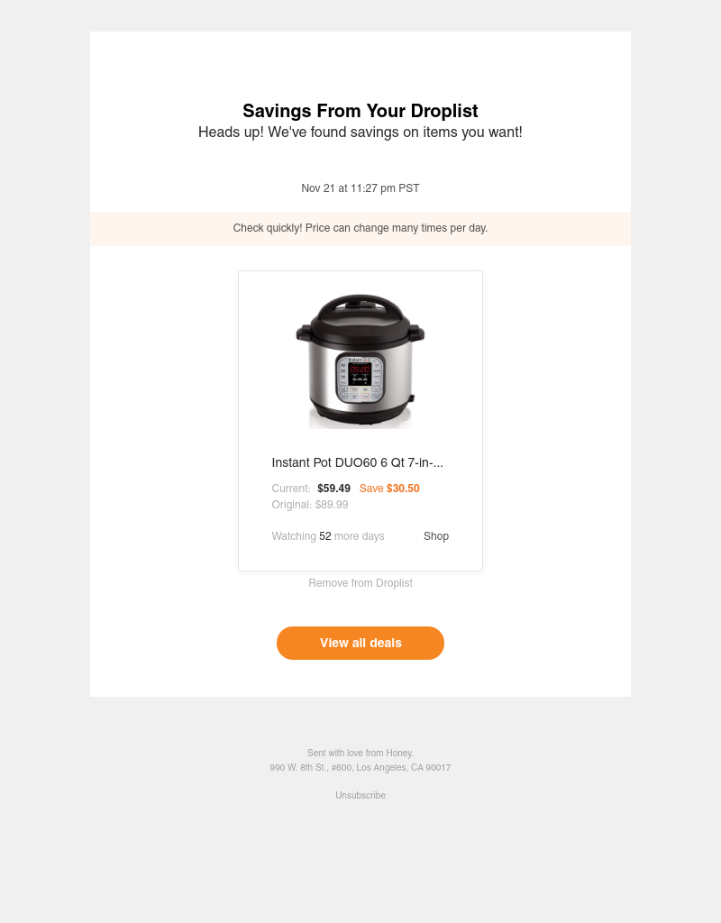 Honey - We found price drops for an item on your list