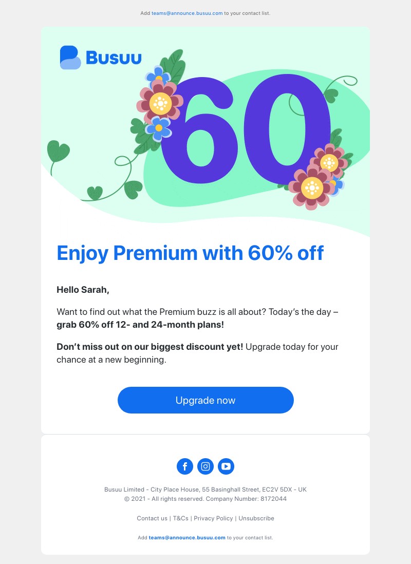 Busuu - Your French skills could flourish with 60% off, Sarah 🌷