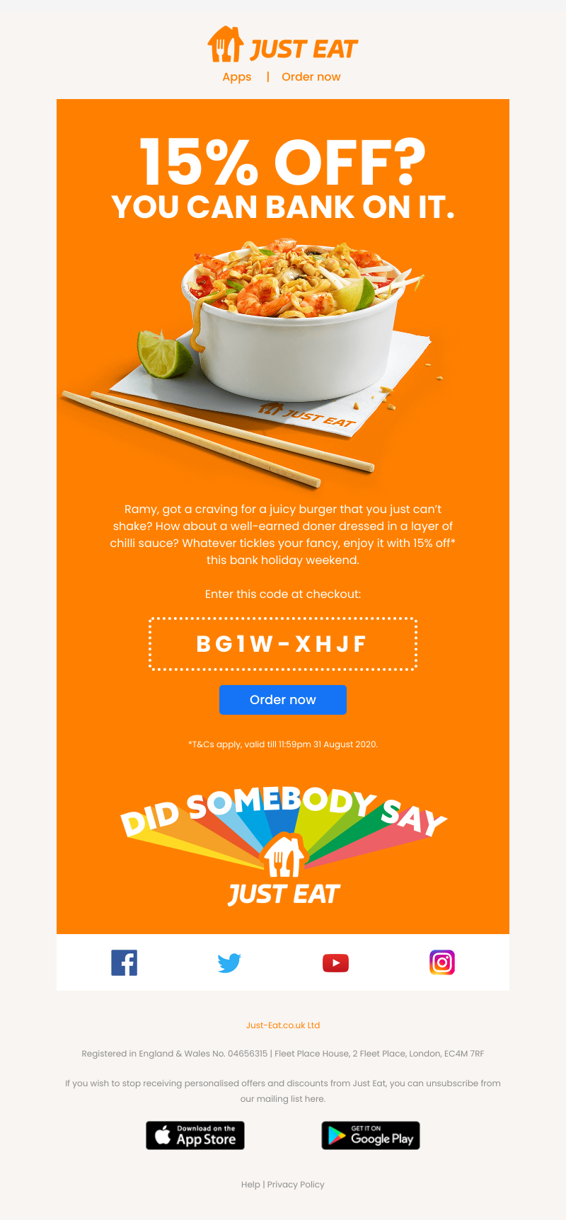 Just Eat - Ramy, 15% off? Let the weekend begin 😋