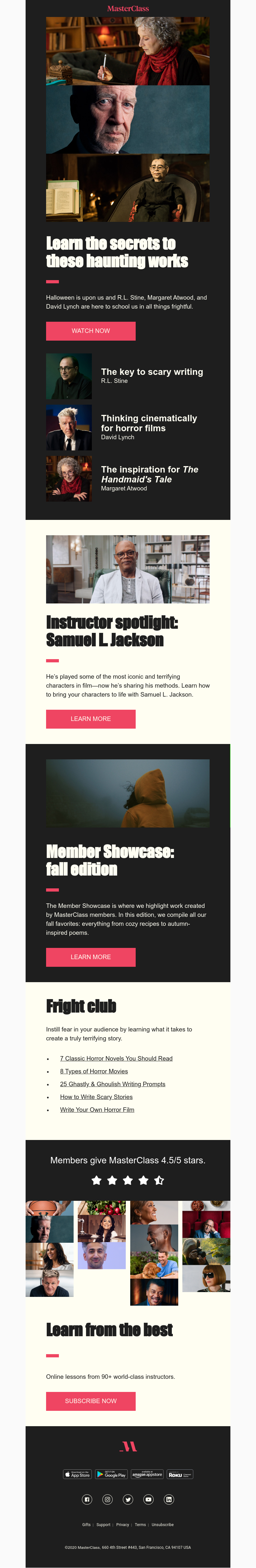  - Get in the halloween spirit on MasterClass!