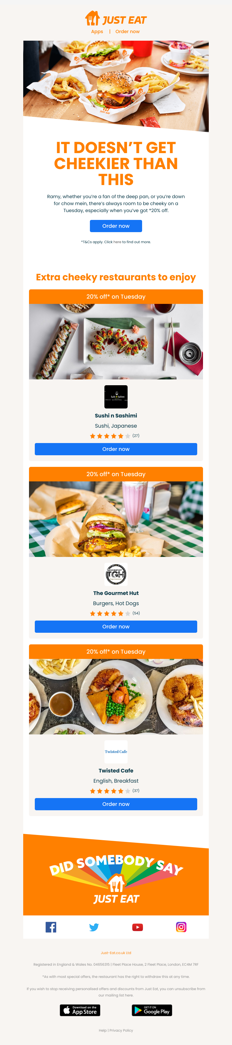 Just Eat - Ramy, tap to get 20% off your favourites 😊 