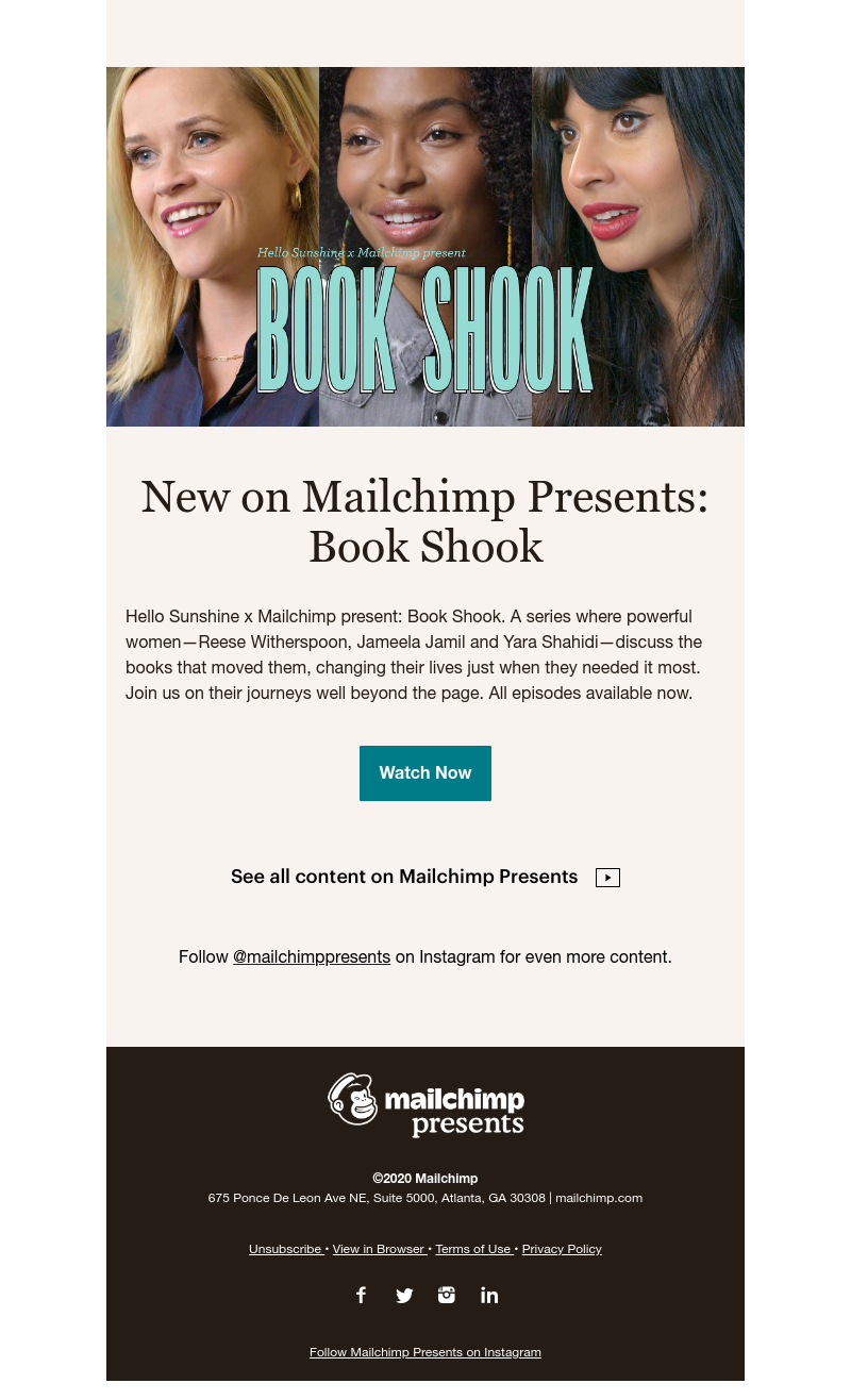 Mailchimp - Reese Witherspoon, Jameela Jamil, and Yara Shahidi get “Book Shook”