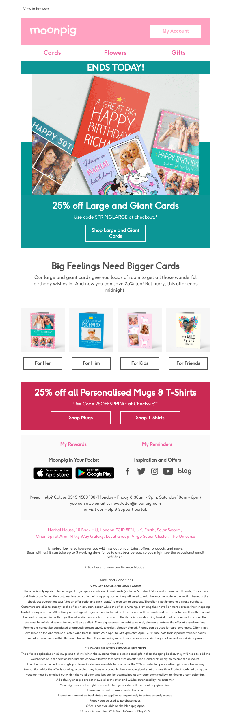 Moonpig - ENDS TODAY - 25% off Large and Giant cards!