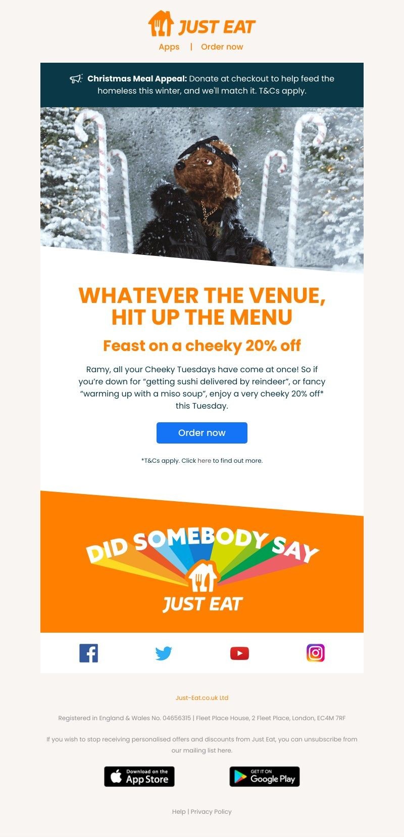 Just Eat - Feast at the crib with 20% off
