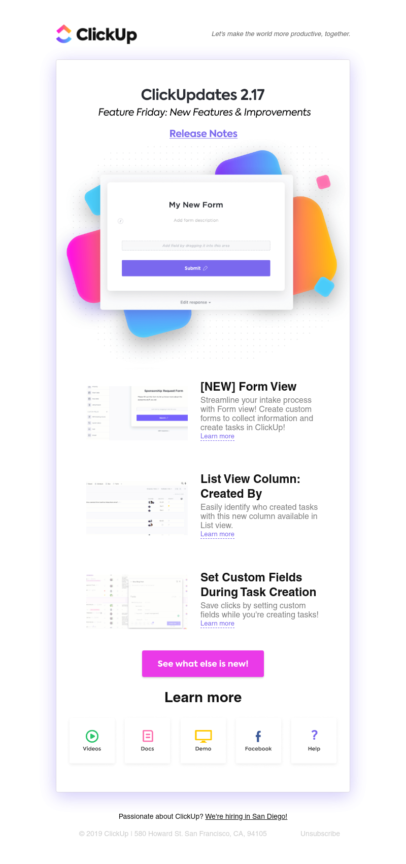ClickUp - ClickUpdates 🎁 [NEW] Form view, Created by column, Set custom fields in task creation