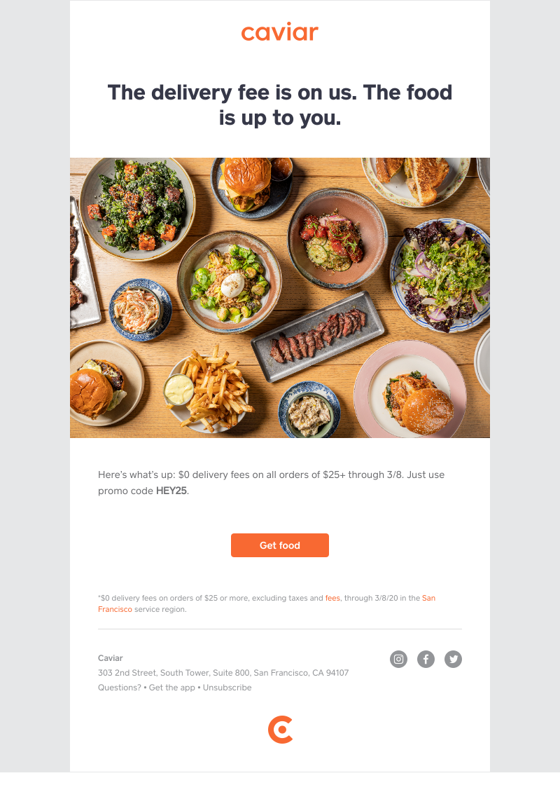  - You might be into this: $0 delivery fees