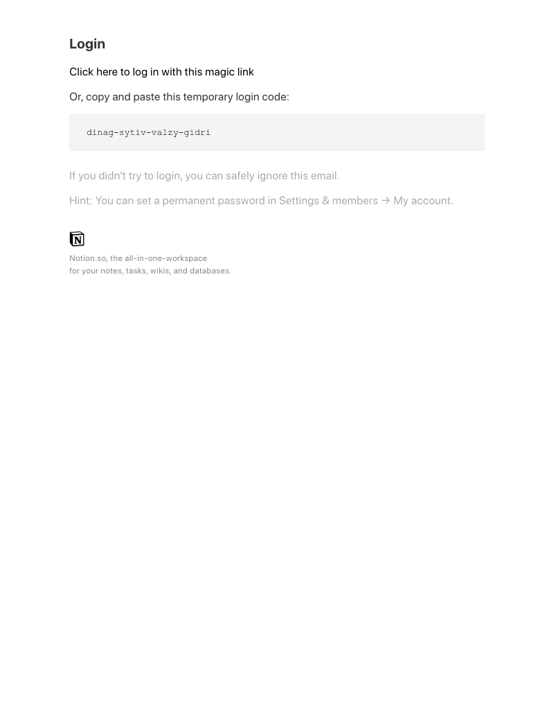 Notion - Your temporary Notion login code is dinag-sytiv-valzy-gidri
